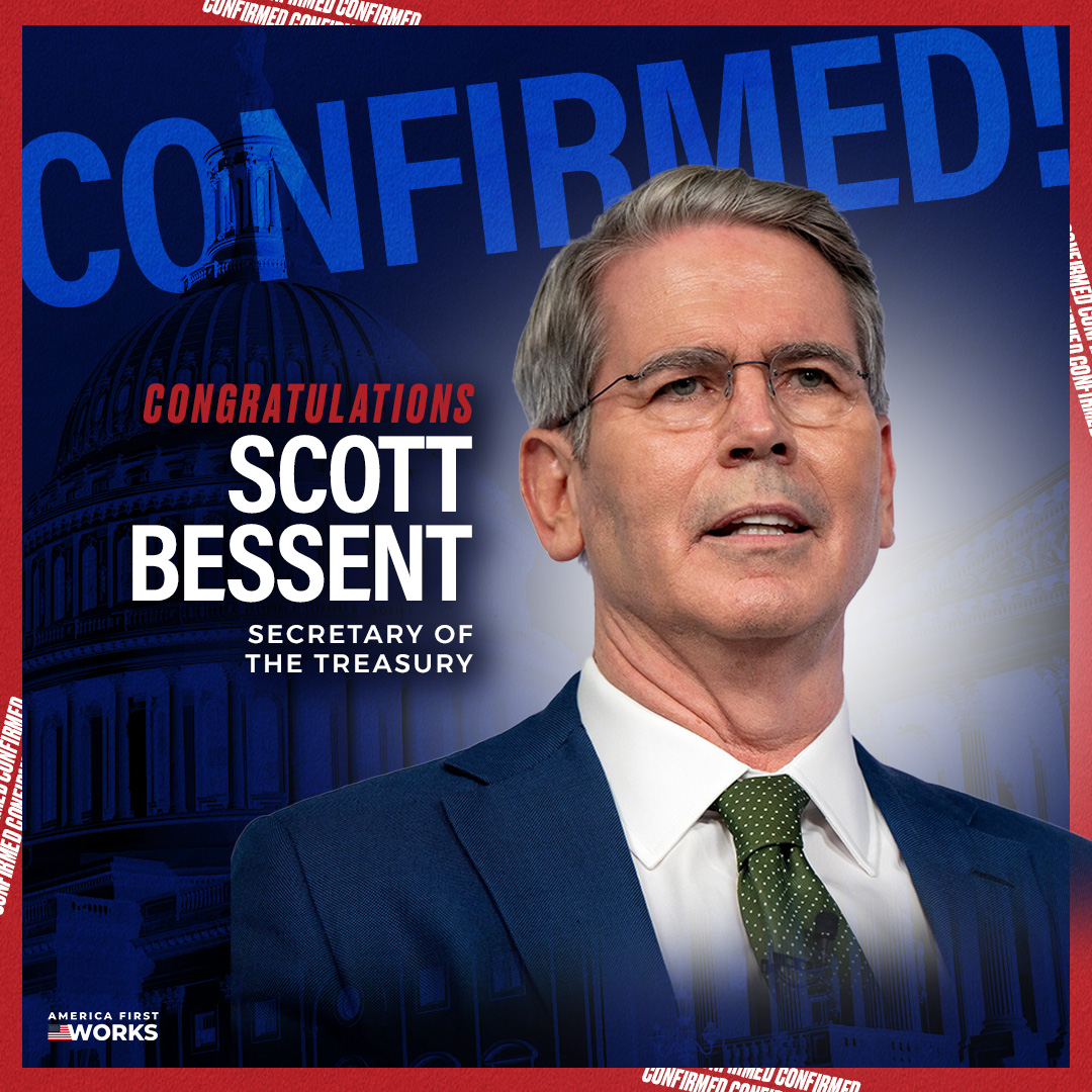 America1stWorks's tweet photo. America's next Secretary of the Treasury! 🇺🇸

With Scott Bessent's leadership, America's economy will be back on track in no time.⁩ https://t.co/T2Uft7C9t5