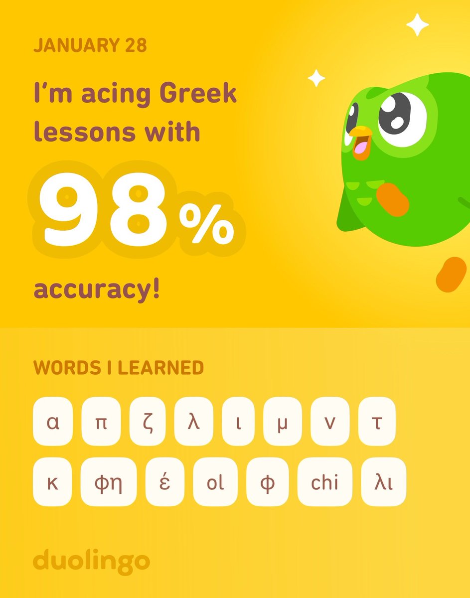 jemyildiz's tweet photo. I’m learning Greek on Duolingo! It’s free, fun, and effective. https://t.co/SbRprLUXQv