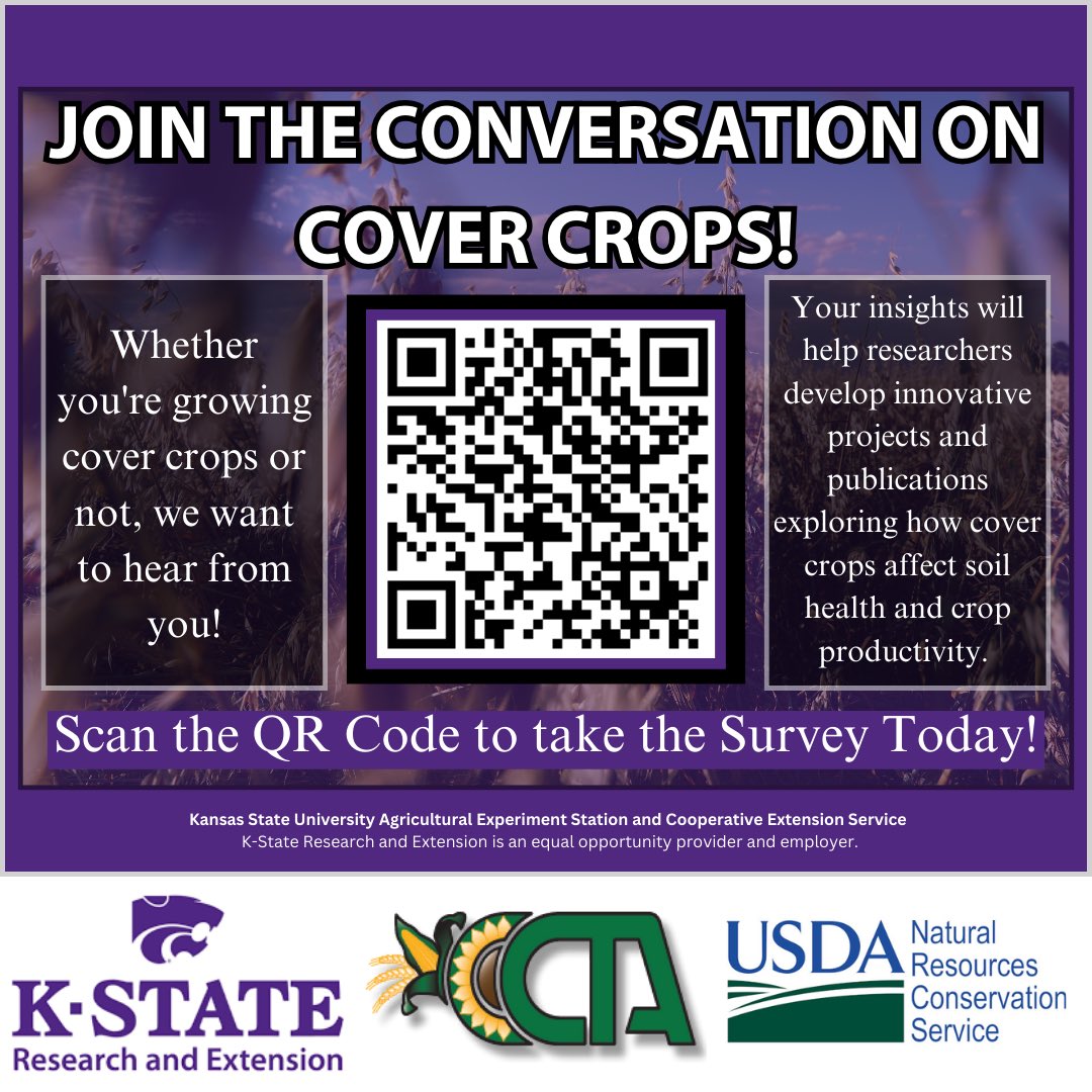 SWKSAgronomy's tweet image. We invite all producers in the semi-arid #GreatPlains, whether they have experience with #covercrops or not, to take our survey. To access the survey, follow this link: kstate.qualtrics.com/jfe/form/SV_cZ…