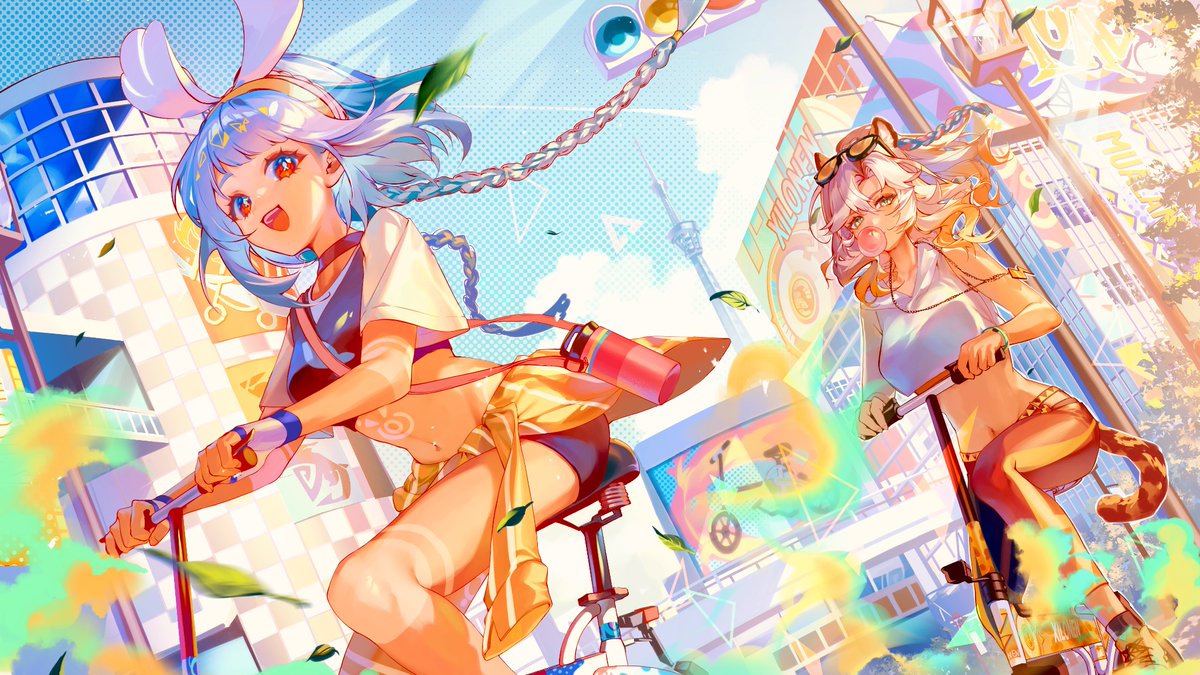 ハローサイクリングコラボの、ムアラニ&シロネンを描きました！ 2人の 