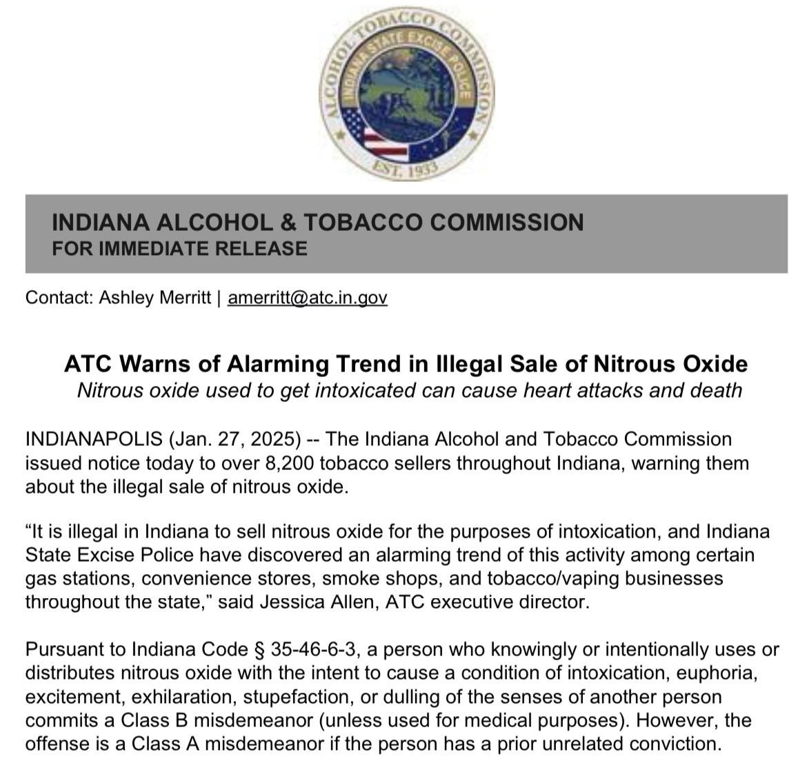 Indiana State Excise Police tweet media