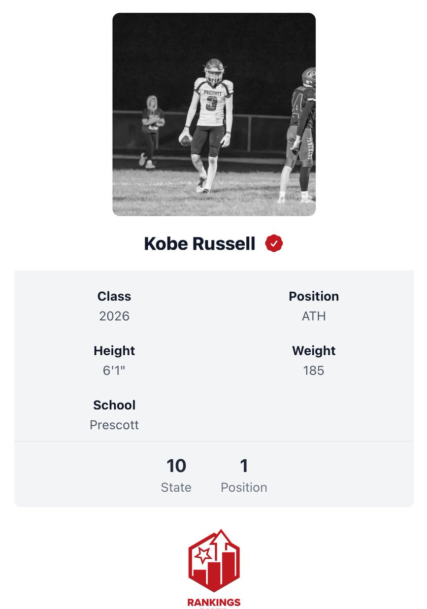 Kobe Russell (@kobe_russell3) on Twitter photo Very humbled and blessed to be ranked the #1 ATH in Wisconsinâs 26 class and the #10 overall player.
More work to be done..
<a href="/MJ_NFLDraft/">Mark Johnson</a> <a href="/OJW_Scouting/">PrepRedzone Oliver</a> <a href="/AllenTrieu/">Allen Trieu</a> @McNamaraRivals <a href="/EJHollandOn3/">"EJ Holland"</a> <a href="/SWiltfong_/">Steve Wiltfong</a> Very humbled and blessed to be ranked the #1 ATH in Wisconsinâs 26 class and the #10 overall player.
More work to be done..
<a href="/MJ_NFLDraft/">Mark Johnson</a> <a href="/OJW_Scouting/">PrepRedzone Oliver</a> <a href="/AllenTrieu/">Allen Trieu</a> @McNamaraRivals <a href="/EJHollandOn3/">"EJ Holland"</a> <a href="/SWiltfong_/">Steve Wiltfong</a>
