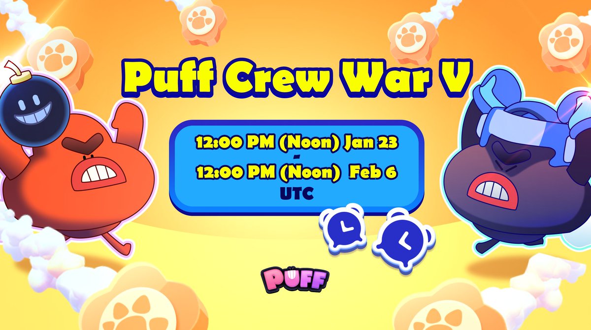 BlessingA9813's tweet photo. 🔥 Puff Crew War: 14 days, 1 course, ends Feb 6, 12 PM UTC! ⏰

🎮 #SkilltoEarn your:
🪪 Crew Badges  
🏆 Top 100 Rank  
💰 Share 80K IGO &amp; 1.8K USDC!

GAME ON! 🐍  
👉 [https://t.co/8QjwpBOOtl](https://t.co/8QjwpBOOtl)

#PuffCrew #PuffGo #Web3Gaming #CryptoRewards #PlayToEarn https://t.co/BcF1S71gsG