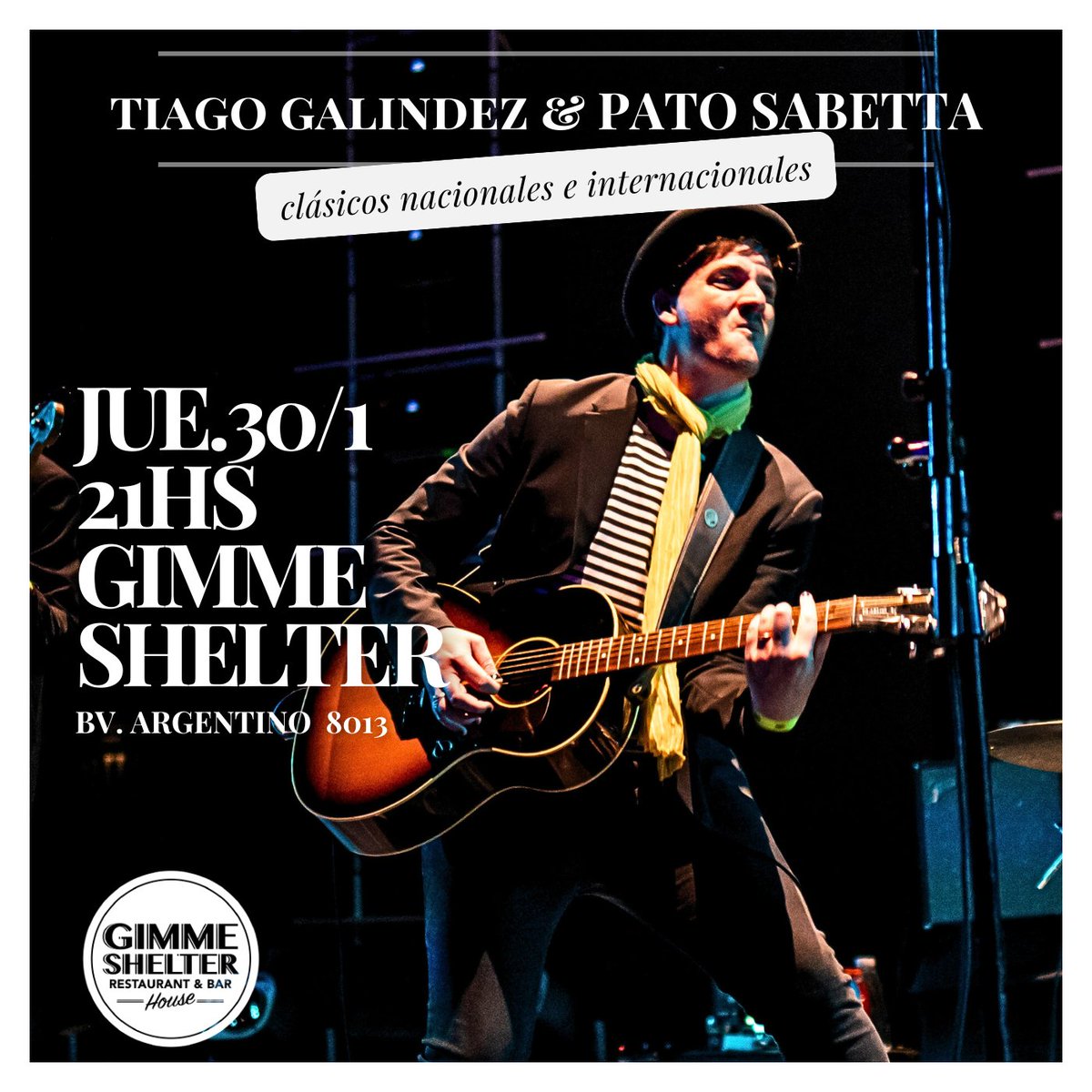 tiagogalindez's tweet photo. ⭐️ Música en vivo bajo las estrellas ⭐️
📅 Este jueves 30/1 vuelvo a #GimmeShelter junto a mi brother Pato Sabetta con clásicos del rock. 
📌 Bv. Argentino 8013 (Fisherton, Rosario) 
📲 Reservas 3415921404   
Entrada #SinCargo / No se suspende por lluvia https://t.co/3Jx29Gak7r