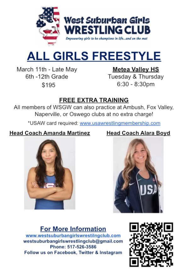 GirlsWrestle_IL's tweet photo. Registration is open for Spring Freestyle for 6th-12th grade wrestlers (and highly competitive 4th-5th graders). Details and registration at https://t.co/G71yprrDf0 https://t.co/EWdd6v9q31
