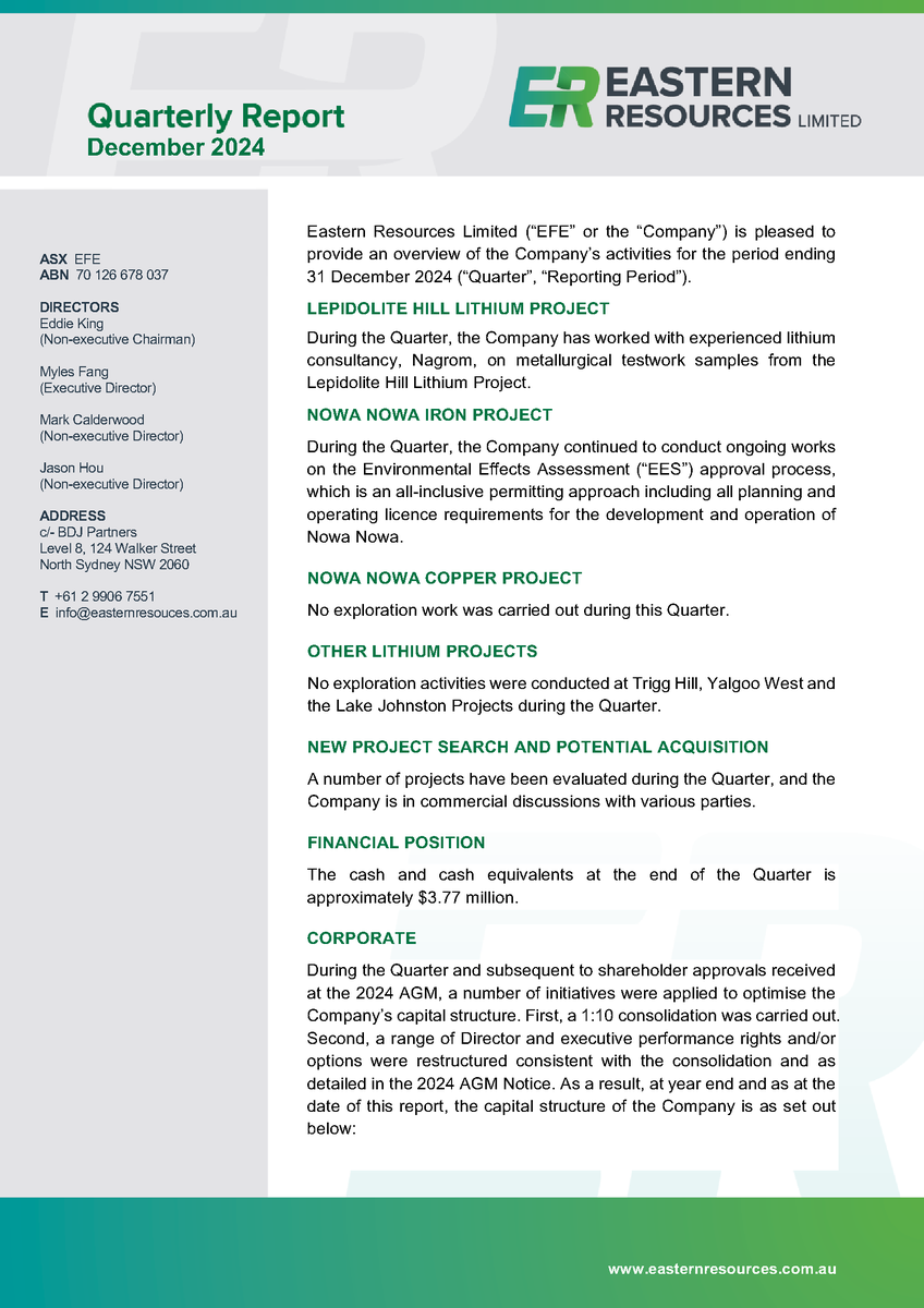 EasternEFE's tweet photo. We are pleased to provide an overview of the Company's activities for the period ending 31 December 2024

Read more: https://t.co/s8ukFg6UcS

https://t.co/oXpPPKUSoh $EFE https://t.co/4vE2CuopNg