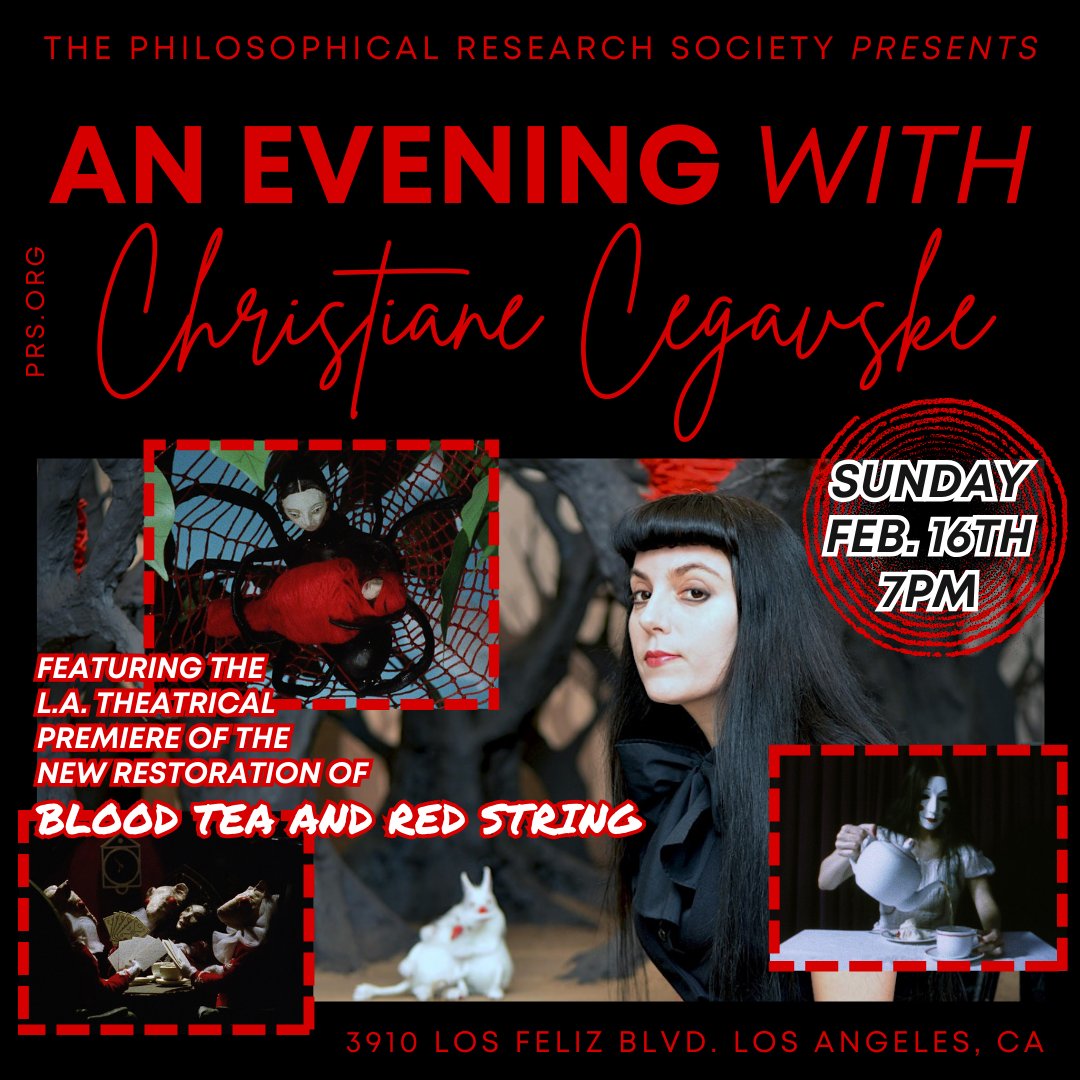 BLOOD_TEA_FILM's tweet image. An Evening with Christiane Cegavske will now take place on Feb. 16. Hope to see you there! Sneak peeks at the new film Seed in the Sand will be shown along with an artist talk, Q&A and a screening of Blood Tea and Red String.