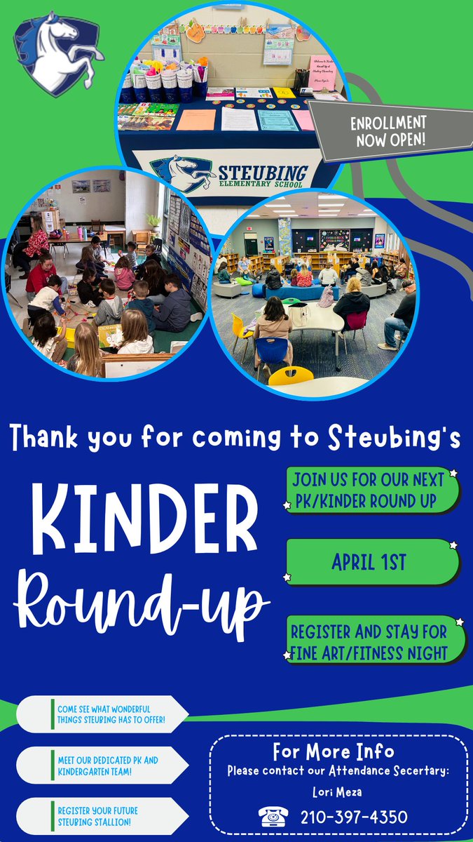Steubing rounded up some new Kindergarteners today. It was great meeting our future Stallions. Our next PK/Kinder Round Up will be held on April 1st. 

Registration for the 25-26 school year is open. We would love to have you here. #SteubingRootEd