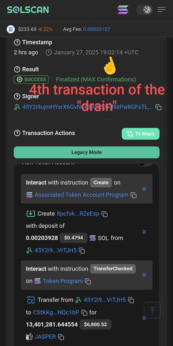 aidenb_d's tweet photo. Drainers hit all SPL tokens in 1 swoop. $UFD dev wallet waz manually done..
I.e- making a fresh wallet on phantom and manually transferring from 1 wallet to another.

Imagine 'drainers' allowing their victims time to be notified and transfer to a safe solana wallet.

Either it's @BasementRon or he gave someone his phone, they stole his private keys and manually transferred out.