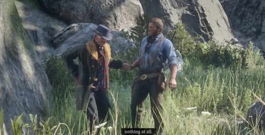 marstoners's tweet photo. so the mission where hosea and arthur go bear hunting is called “exit, pursued by a bruised ego” which is a reference to Shakespeare’s “The Winter’s Tale” where one of the stage directions for the character Antigonus is “*exit, pursued by a bear*” https://t.co/qsb7WS16aM