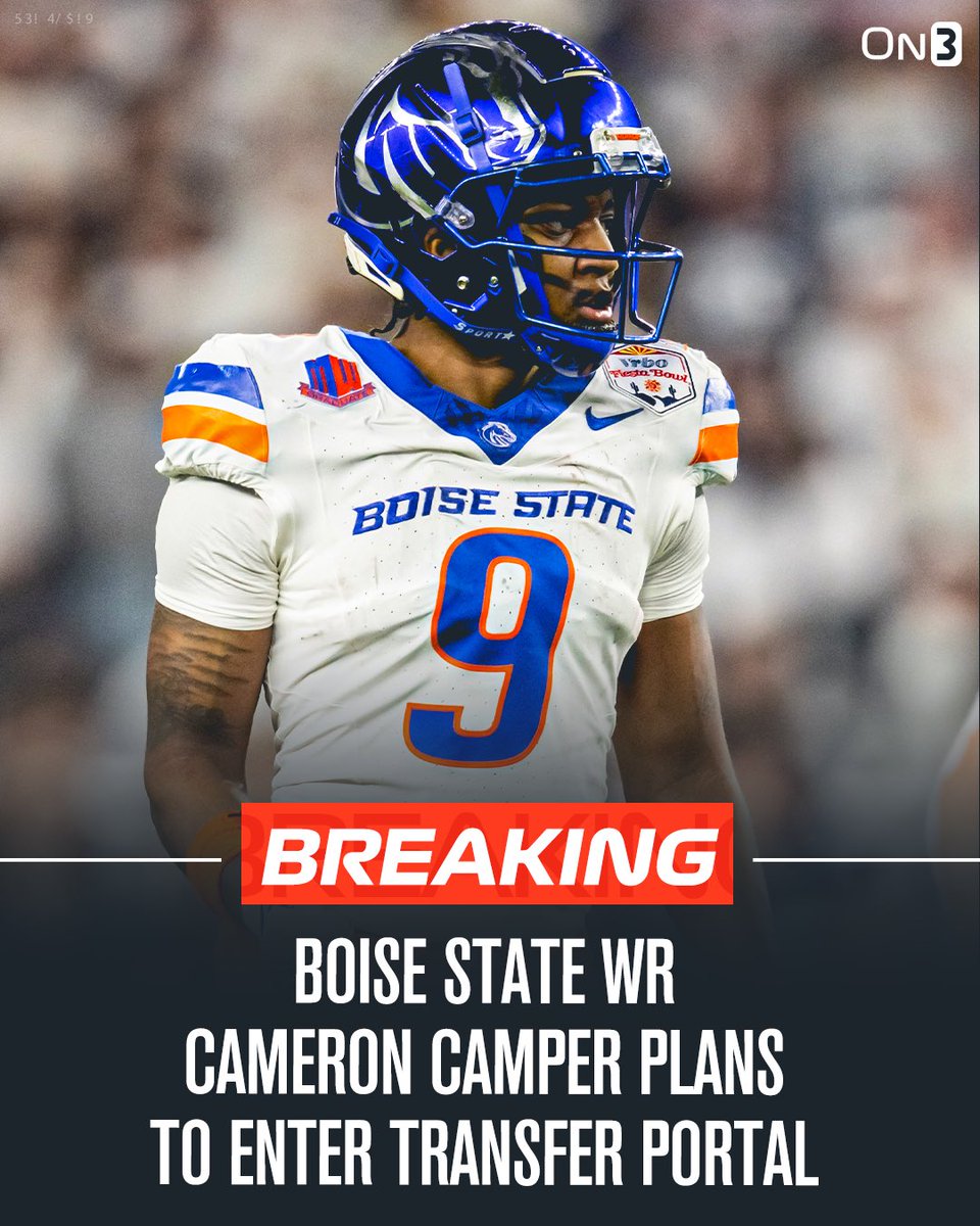 NEWS: Boise State WR Cam Camper plans to enter the transfer portal, per @PeteNakos_.

The former Indiana transfer had 58 catches for 903 yards and 4 touchdowns in 2024.

on3.com/news/boise-sta…