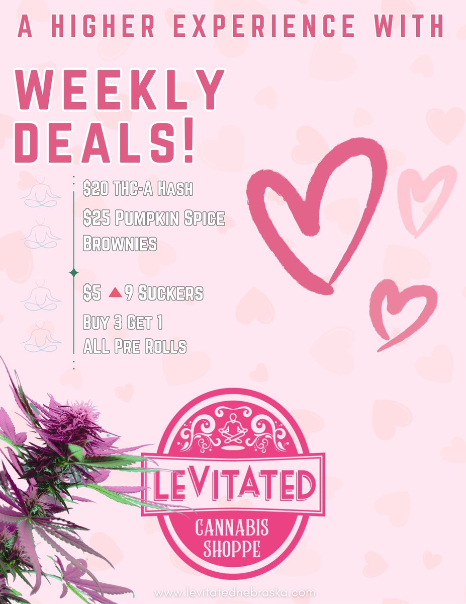 LevitatedCS's tweet photo. Here are our weeks, weekly deals!
Hours of Operations ⬇️
Monday - Sunday
10:00 AM - 10:00 PM
#comfy #medical #levitated #flower #omaha #nebraska #🍃 #reels
#shopping #business https://t.co/BmAoEIMZCh