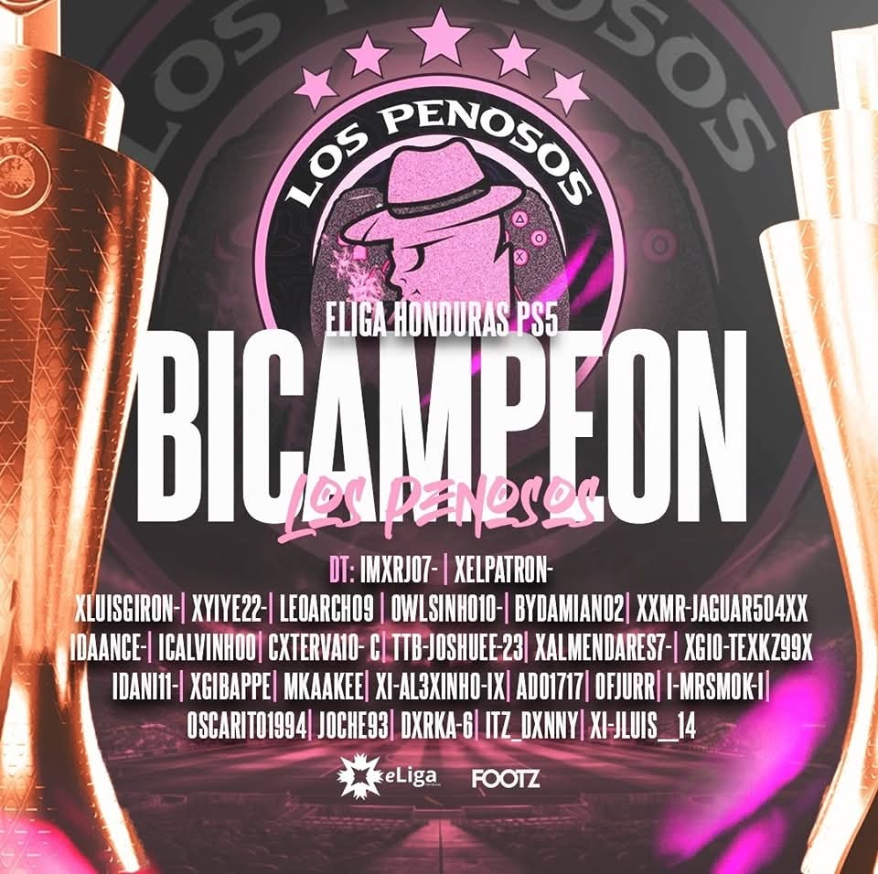 Felicidades a Penosos por su Bi campeonato 👏 ⚽️ merecido ganador que domino toda esta primera temporada 2024-2025.🏆🏅🎮

Los esperamos la siguiente temporada cracks

#eligaHonduras #proclubs #fc25 #gamers #vpn
#ps5 #pc #xboxseriesx