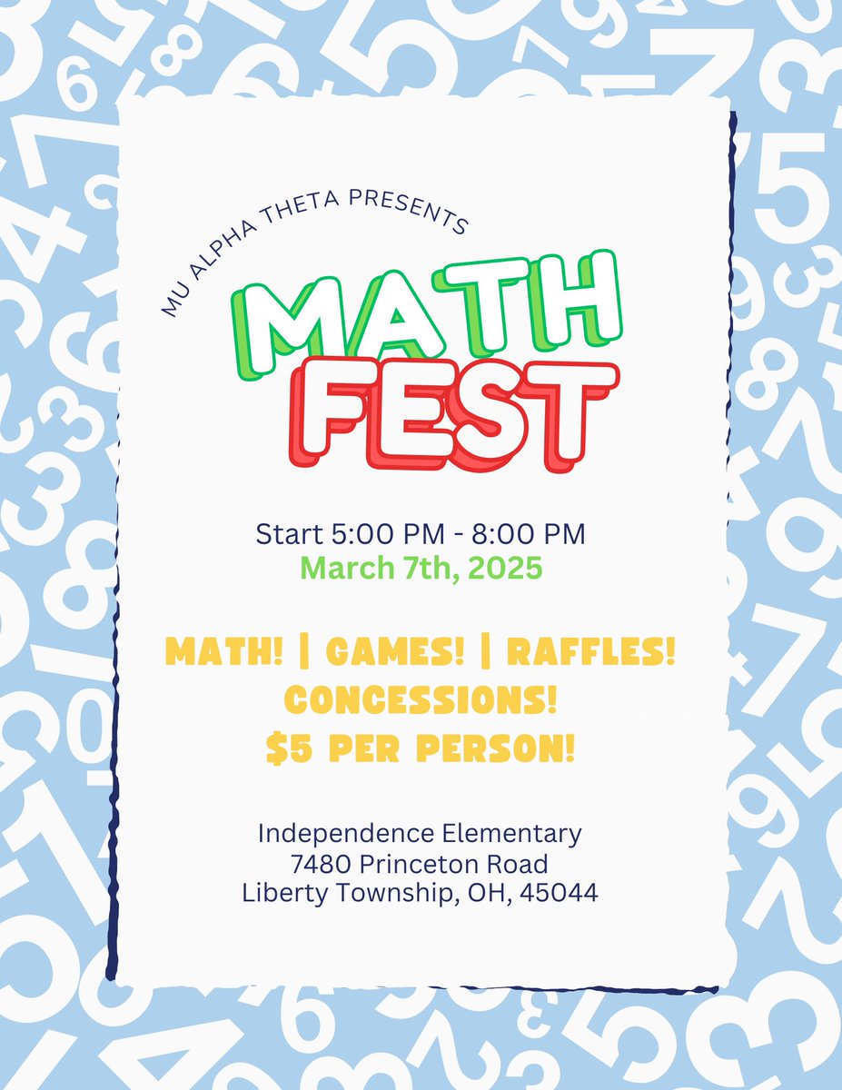 Save the date! We will be hosting math fest on March 7th! Fun for kids of all ages! Bring your families and tell your friends! All proceeds will go back to the club and student scholarships!