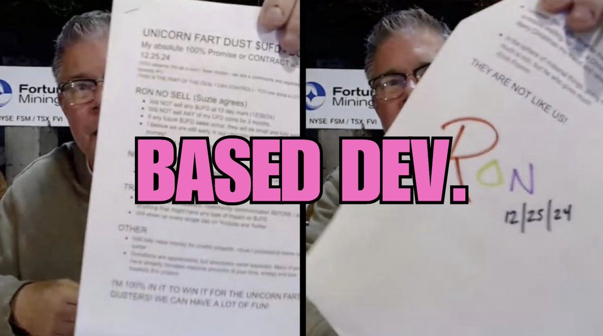 If you think Ron decided to sell his $UFD supply, please unfollow me right now

<a href="/BasementRon/">RonsBasement 🦄💨✨</a> is the best thing that’s ever happened to memecoins

He didn’t sell on the first day when the Market Cap hit $270M, and he didn’t sell during the first dip to $60M

Believe in Ron 🦄💨✨