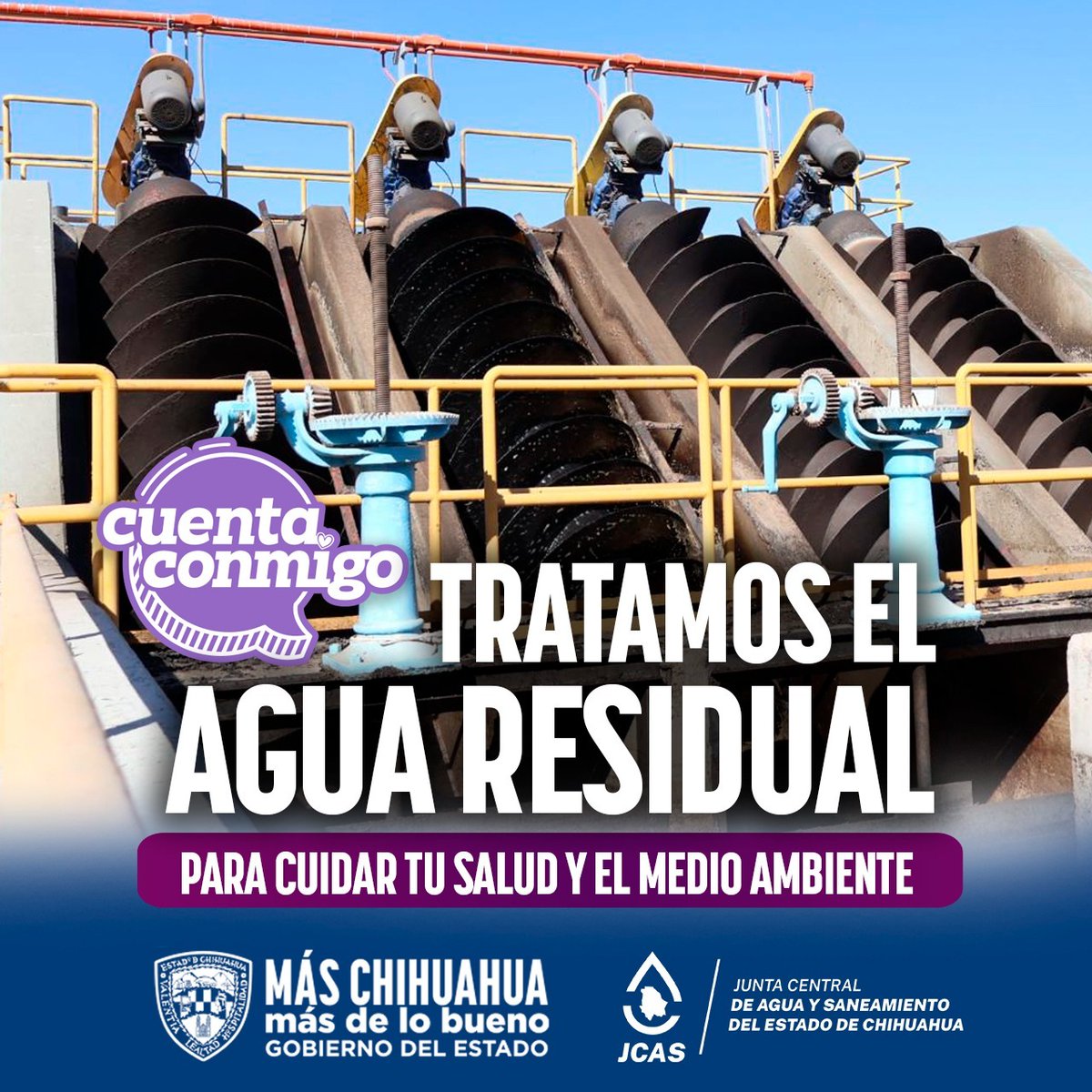 GobiernoEdoChih's tweet photo. Cuidar el agua es nuestra prioridad. Por eso, con las Plantas Tratadoras de Aguas Residuales, logramos que el agua contaminada se limpie para que pueda volver a la naturaleza o ser reutilizada sin causar daño. Esto significa más agua disponible y un medio ambiente más sano para ti y tu familia. ¡Para cuidar el agua, cuentan con nosotros!