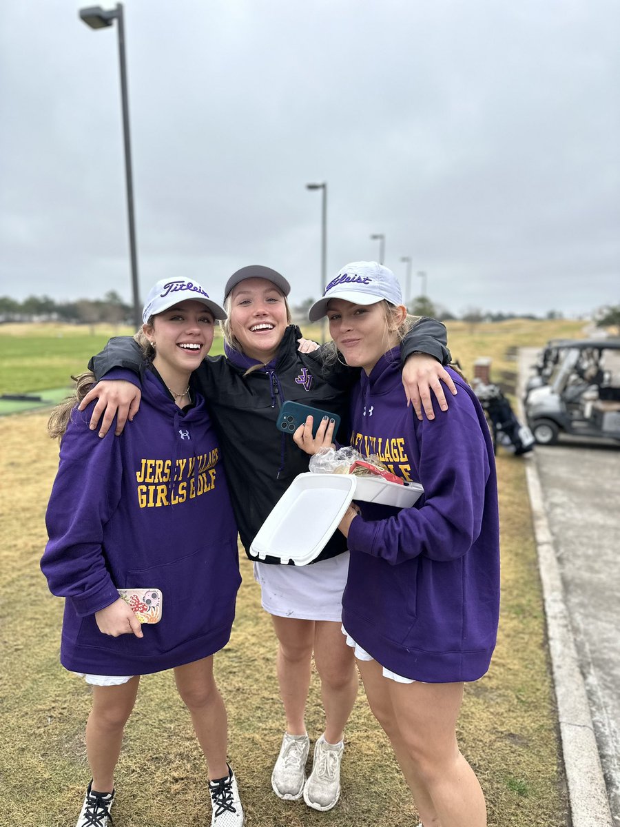 JVillGolf's tweet photo. The weather today was less than ideal but these girls came out and did their best!! For the first time in years, we walked away with 2nd place as a TEAM and Daniela won the tournament with a score of 71! 
SO INCREDIBLY PROUD of all of my girls!!! 💜💛⛳️🥈 https://t.co/5CDfaP3ZvZ