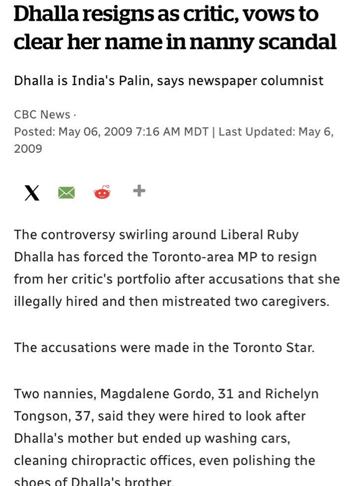 RobinHoodlum's tweet photo. For those unfamiliar with Ruby Dhalla, who vows to deport illegal immigrants, you should probably know this about her. She also has a reputation for underpaying and treating her staffers like trash and a history of getting cozy with Indiaโs leaders. She is a Conservative plant. https://t.co/r2Q0GJ62MI