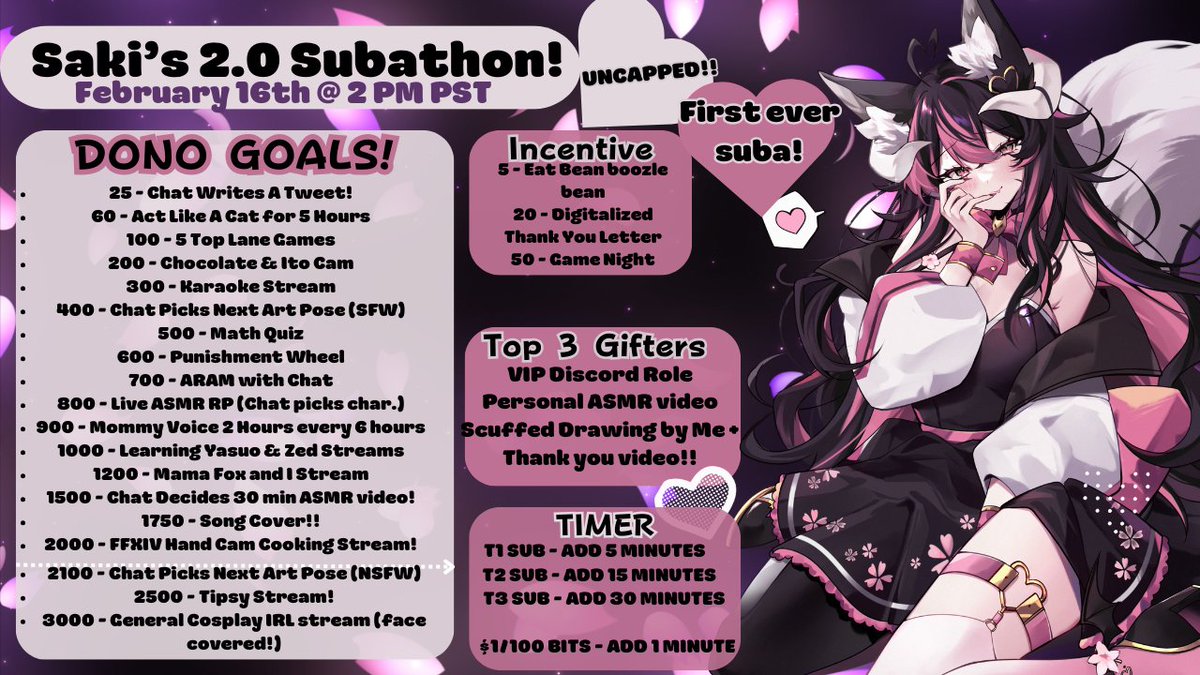 asakifox's tweet image. 🎀Special Announcement 🎀
˖◛⁺⑅♡ You are formally invited... 💌 ɞ ₊˚⊹♡
To my very first Subathon!!!

🗓️ February 16th, 2 PM PST~
It will be right alongside my 2.0 Redebut!