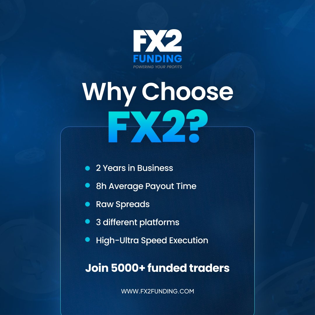 Why Choose Us?

🔹 2 Years in business
🔹 48 hour payout guarantee  
🔹 Not a single delayed payout

Join 5000+ funded traders!
#fx2 #fx2funding
