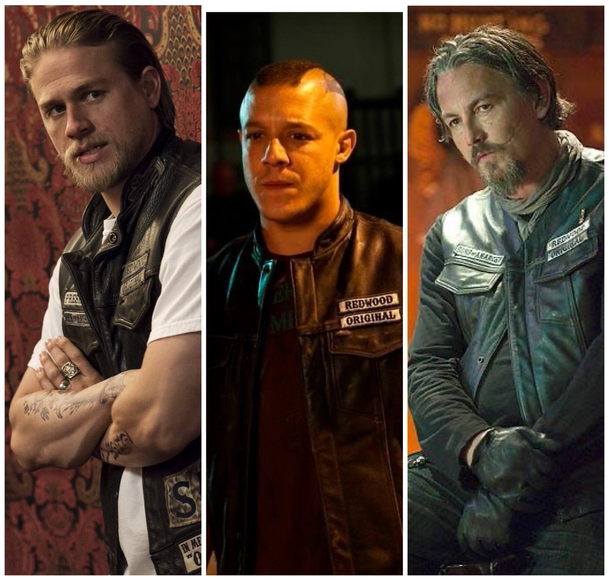 BlueFlamingos7's tweet photo. #MancrushMonday #menofmayhem #samcro โ ๏ธ #charliehunnam #jaxteller โฆ@Theorossiโฉ ๐ค#juiceortiz โฆ@TommyFlanaganโฉ #chibstelford ๐๏ธ
#reapercrew #outlaws #redwoodoriginal #soa
#leathers #tellermorrow #charmingcalifornia ๐
#jackieboy #clubpresident #brothersforever https://t.co/fBD0pfRShf