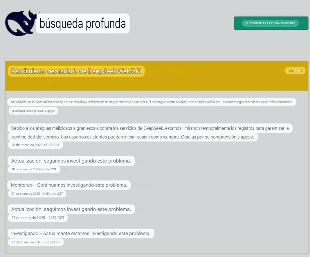 Geopolitik_2030's tweet photo. #URGENTE #Ultimahora
#DeepSeek está recibiendo #CYBERATAQUES de occidente,por tanto está limitando temporalmente las descargas‼️
Sospechan de alguien❓
Los leo: https://t.co/81vYaPXeWD
