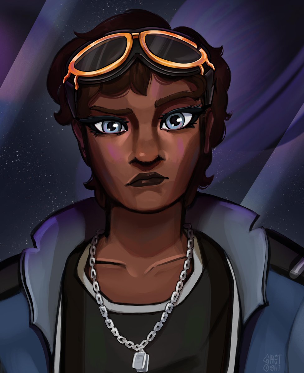 Ghost_Oshi's tweet photo. An OC portrait I did! Really happy that I tried a new style,  will do some more practicing and even open commissions in the future!  :) 
___ 
#portrait #art #digitalart #space #illustration #artwork #digitalpainting https://t.co/qg482p3ykK