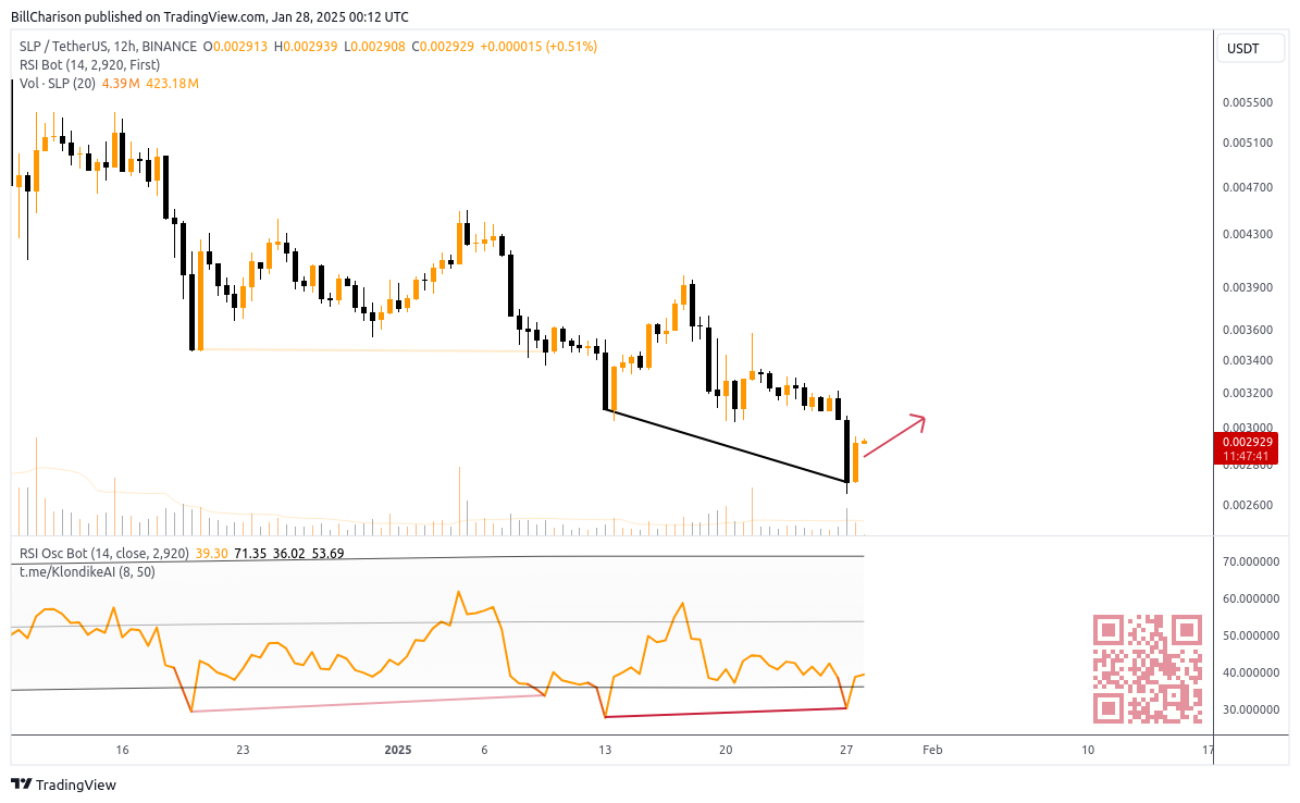 KlondikeAI's tweet photo. ❗️Strong Bullish Convergence was formed on $SLP/USDT [12H Chart]

Pump is expected. https://t.co/7BSVI7HnGr