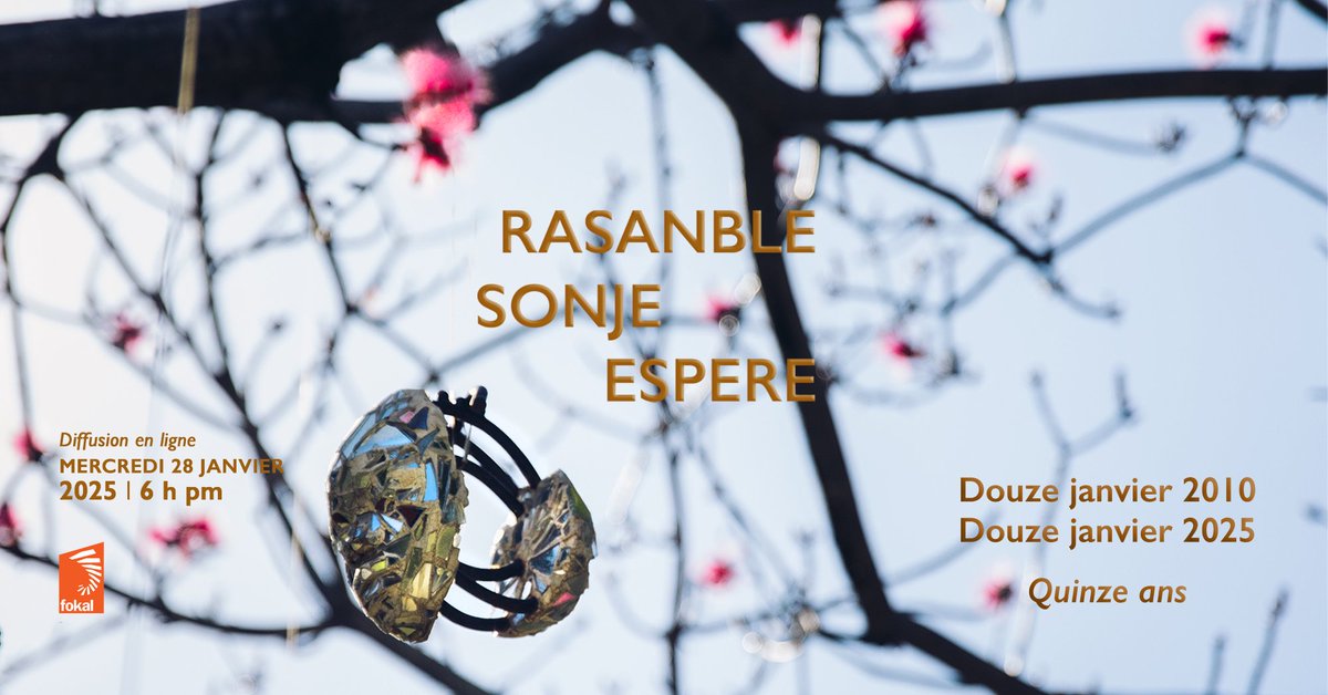 📅 Diffusion spéciale
Revivez la cérémonie d’hommage aux victimes du séisme du 12 janvier 2010. 🕊️
📍RDV le mercredi 29 janv. 2025 à 6h pm sur les pages Youtube et Facebook de FOKAL et celles de ses partenaires.

#Hommage #Mémoire #12Janvier #FOKAL #Haiti #Rasanble #Sonje #Espere