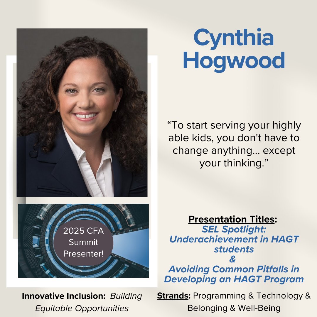 Meet your CFA Summit Presenters! To learn more from them, join us on February 7th and 8th, 2025. Register today at hagtcollaborative.org/challenge-for-… #CFAVirtual2025 <a href="/CynthiaHogwood/">Cynthia Hogwood</a>