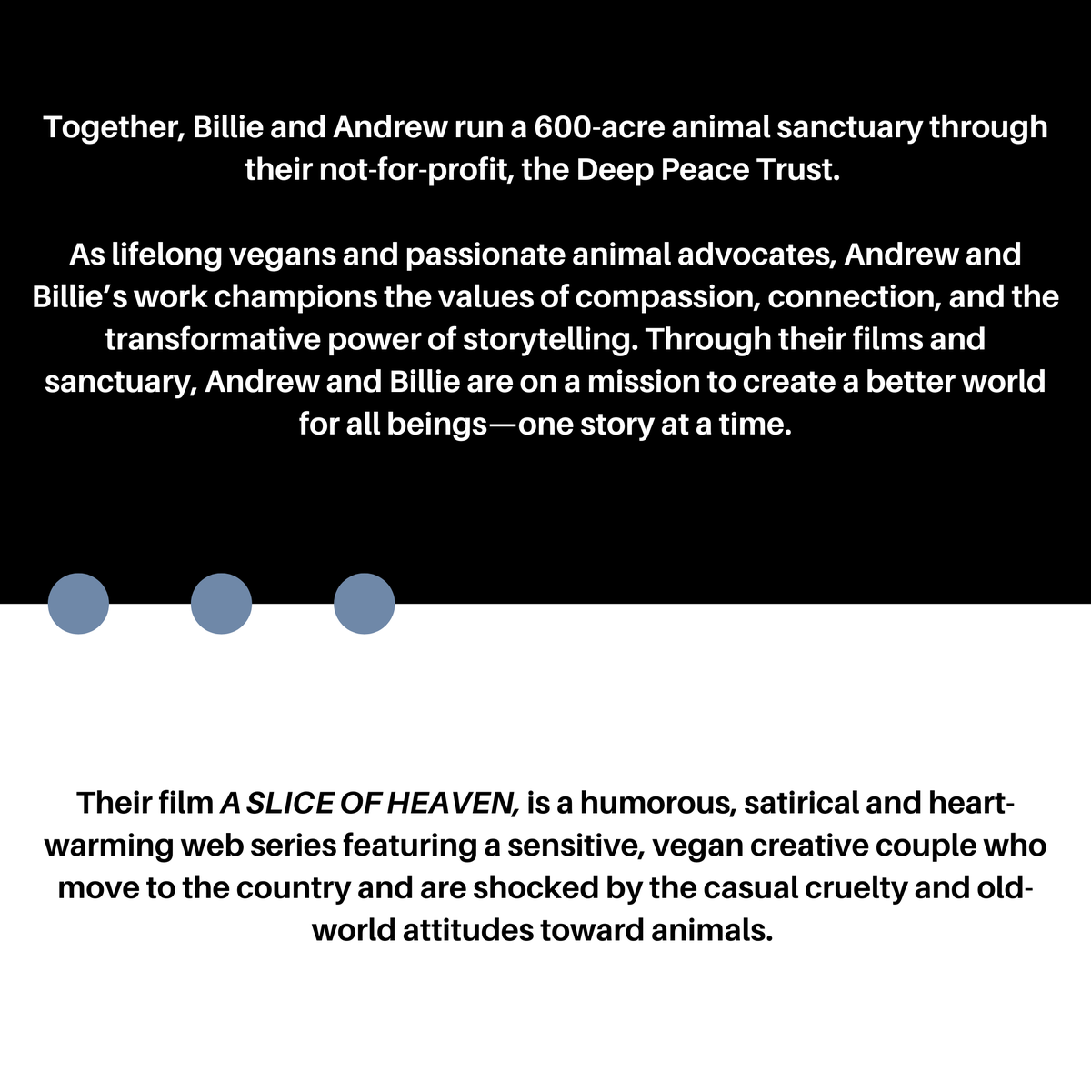 Curious about what our grant winners are creating? Check out our Filmmaker Spotlight Series! Today we’re kicking it off with Billie Dean and Andrew Einspruch. Swipe for more on their great work and to learn about their film, A Slice of Heaven! 🎬💚 
#films #grants #vegan