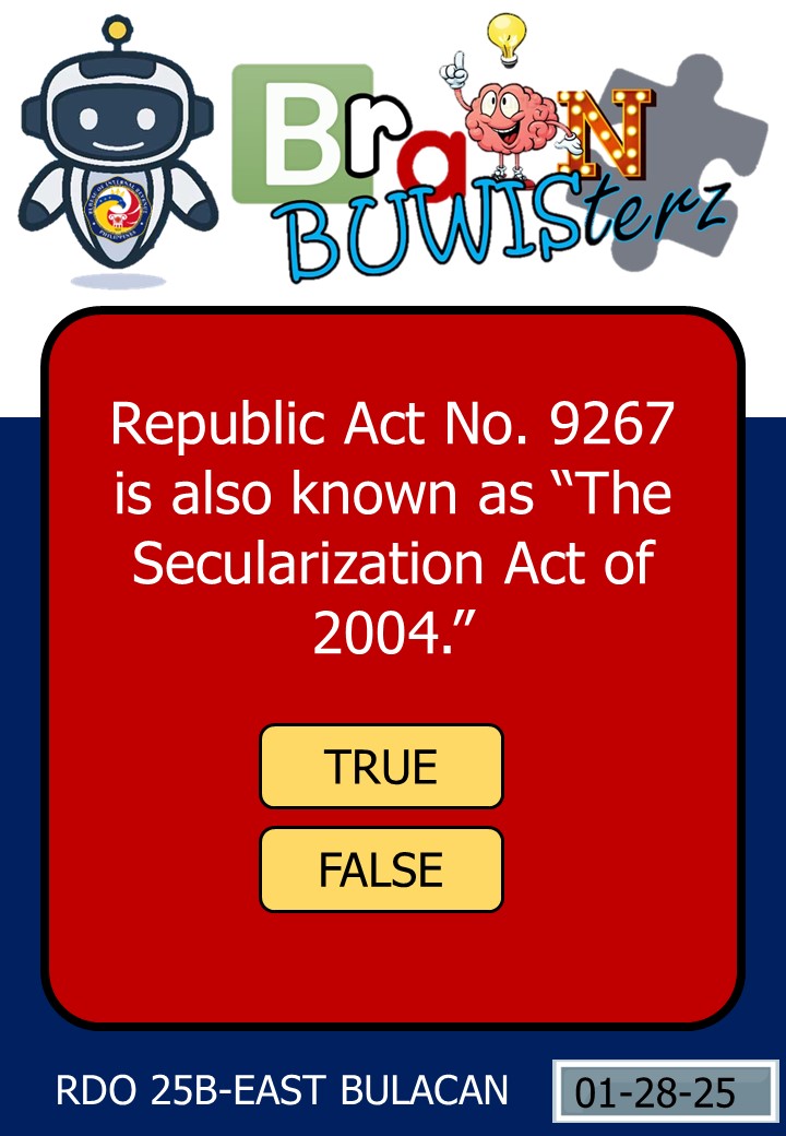 birgovph_rdo25b's tweet photo. It's Brain BUWISterz time!

True or False?

Comment down the correct answer to the question below and get a chance to win P100 GCash or Mobile Load! 2 winners will be chosen at the end of the day!

Don't forget to like, follow and share!

#rdo25b
#rdo25bBrainBUWISterz https://t.co/ZT4aebBk9I