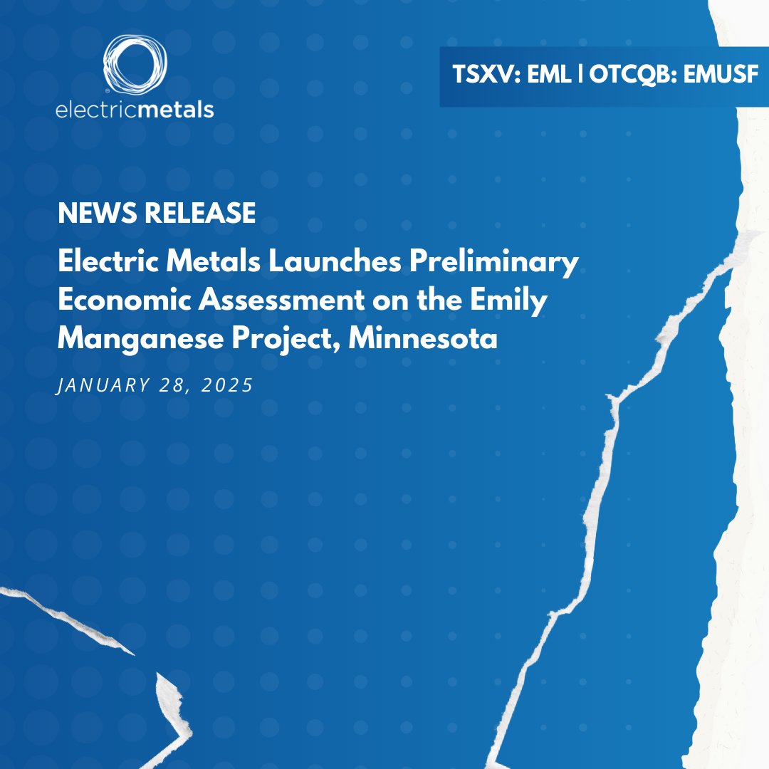 NEWS RELEASE // Electric Metals Launches Preliminary Economic Assessment on the Emily Manganese Project, Minnesota

Read more ⬇️
electricmetals.com/news-releases/

$EML $EMUSF #manganese #criticalminerals #batterymetals #mining #exploration #minnesota #investing #news