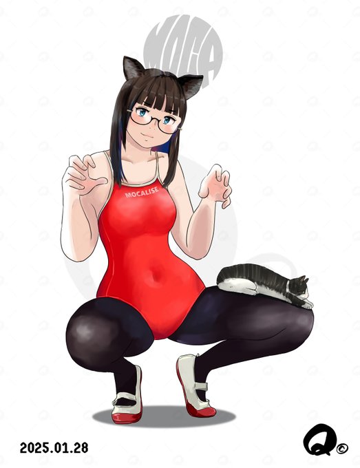 今日は猫むすめ部のモカちゃん🙀
スクール水着でにゃ～❣️ 