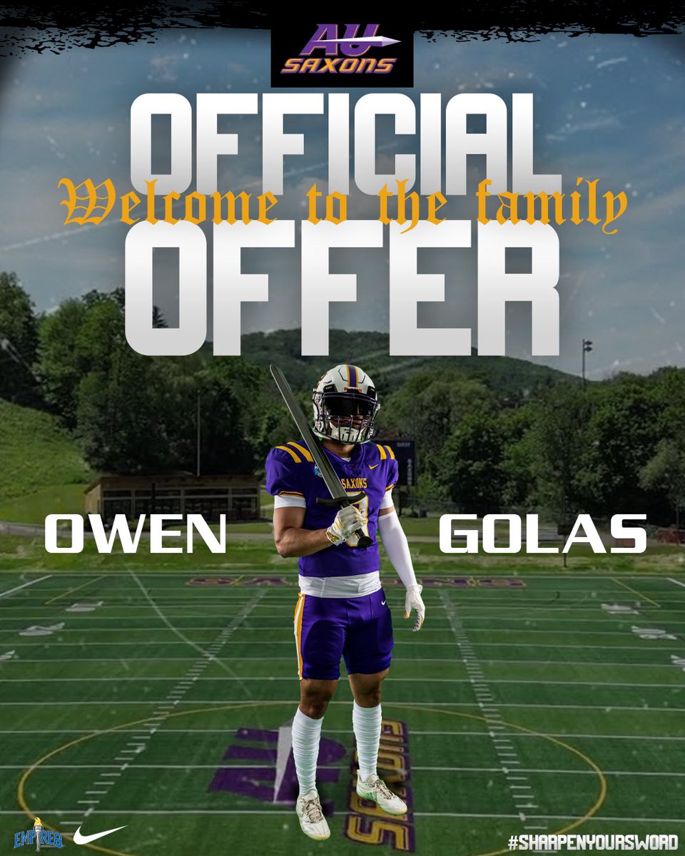 OwenGolas's tweet image. I am very pleased to announce that I have received an offer to play college football at Alfred University, thank you @Coach_Rankl and the rest of the coaching staff at Alfred University.