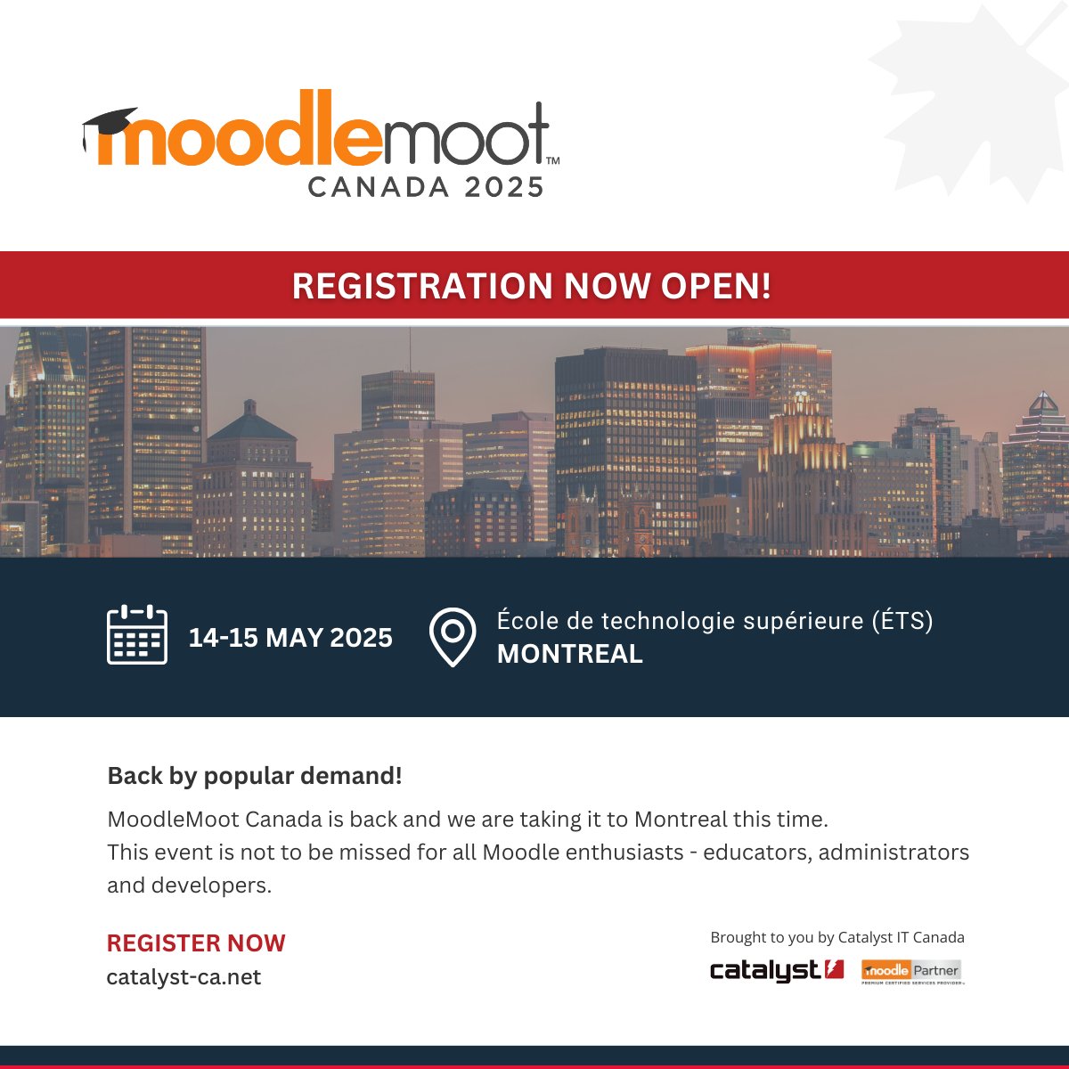 Register now for MoodleMoot Canada 2025 catalyst-ca.net/moodle-moot-ev… #MootCA25 #moodle