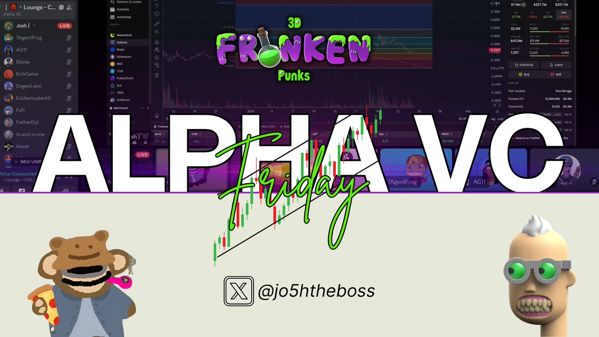 Alpha VC with Josh 

Abstract chain launched a few days ago, The market dipped a bit and now recovering, Eth fees to be significantly lowered, Pumpfun for NFTs coming and so much more  

Join Josh for market update and alpha on 
Friday the 31st by 10:30am est  You'll learn and