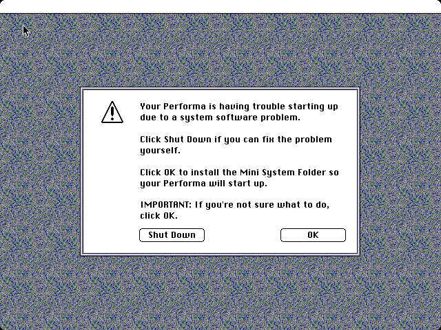 dt_db's tweet photo. So this happened today. Bet you've never seen this screen before. This is from a Performa 550. More details later...and of course software preservation! https://t.co/HflwaxAsam