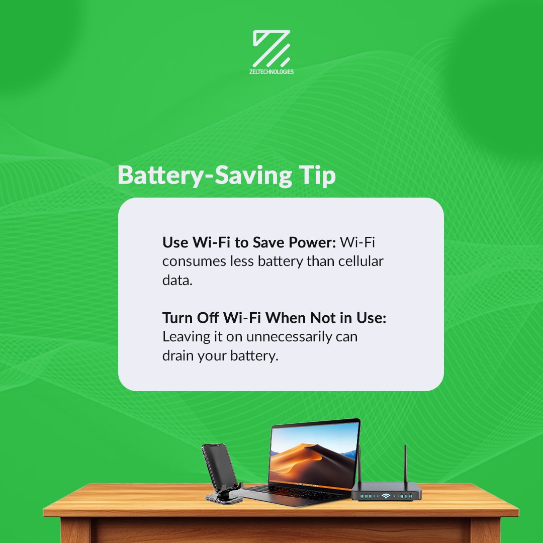 zeltechng's tweet photo. According to research, using cellular data will drain your battery life faster than using Wi-Fi. This is because Wi-fi routers are closer to your phone than cellular data towers.
Did you know about this?
#techtips #stokops #zeltech #inventorymanagement. https://t.co/utHOVRPXp2