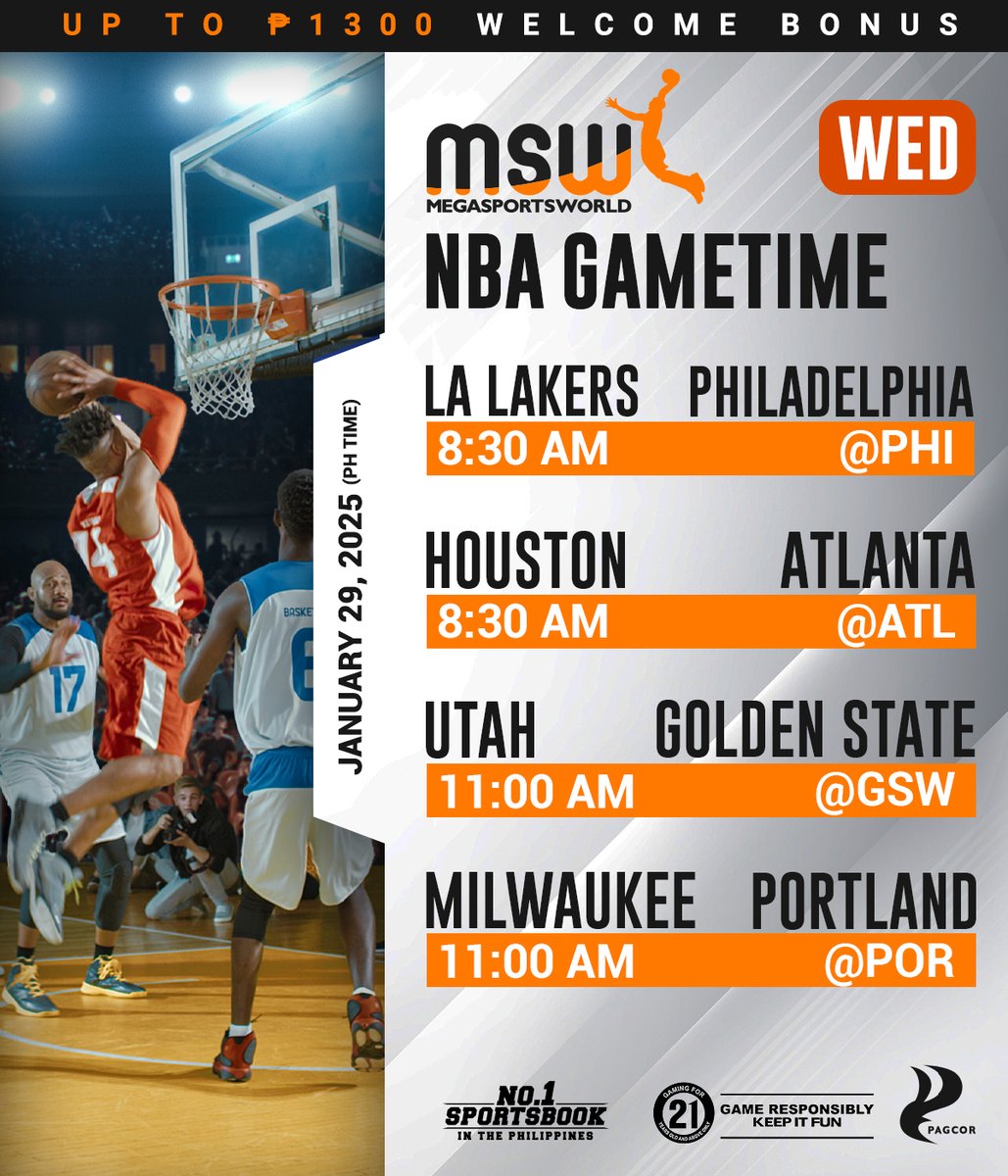 megasportsworld's tweet photo. Start your Wednesday with a MASSIVE WIN! 🌟 Gear up for 4 thrilling matchups this #NBAWednesday and take your shot at victory! 🏀🔥

Experience the thrill with the No. 1 Sportsbook in the Philippines, #MSW! 🇵🇭

Check out the latest odds at ➡ https://t.co/zKF87rRqM2

#MSWPH https://t.co/B8EbhMVeil