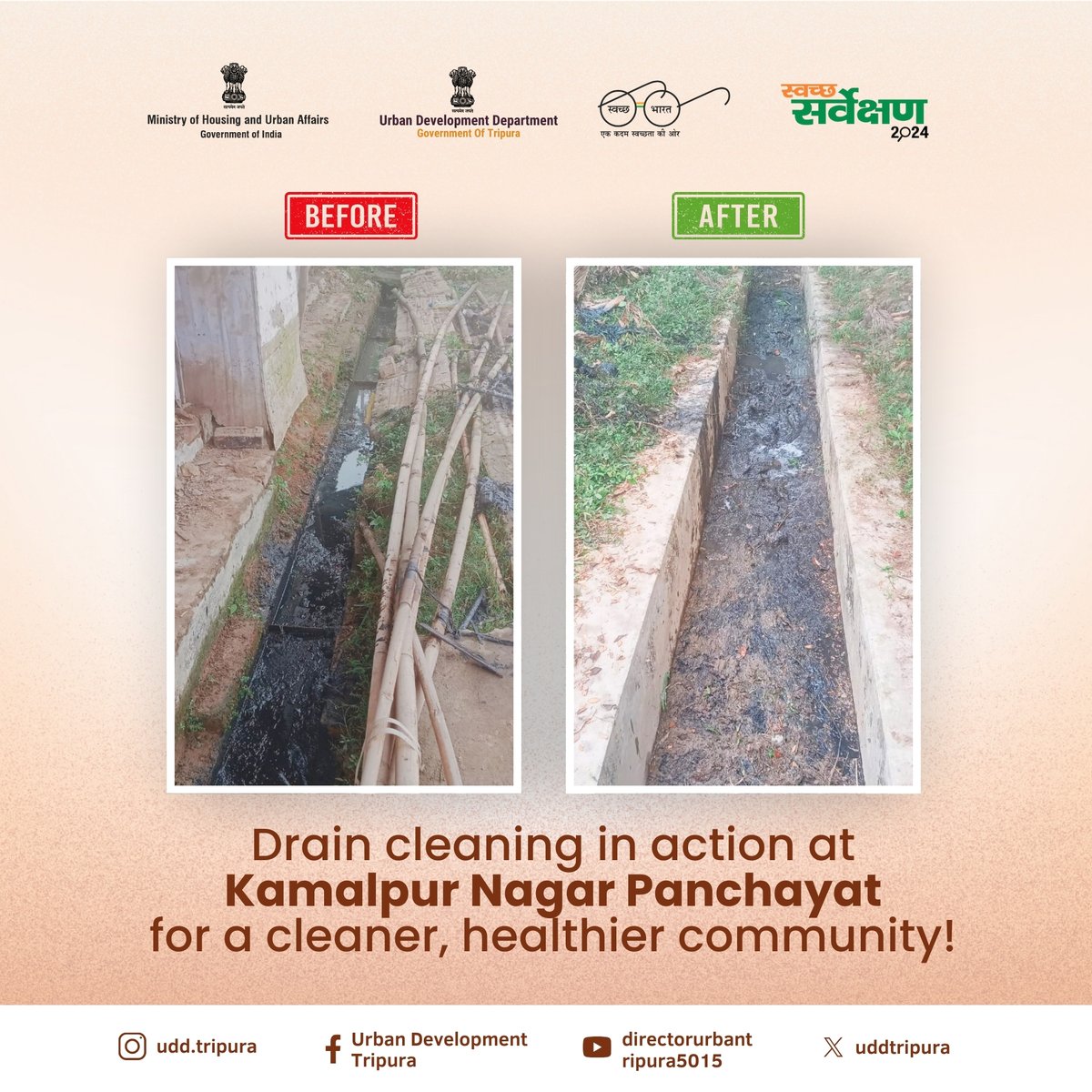 uddtripura's tweet photo. Kamalpur Nagar Panchayat is ensuring cleaner drains for a healthier and hygienic community. Let’s support their efforts! 📷📷 #CleanKamalpur #SwachhBharat #CommunityHygiene @MoHUA_India @SwachhBharatGov https://t.co/DGR29eLMwI