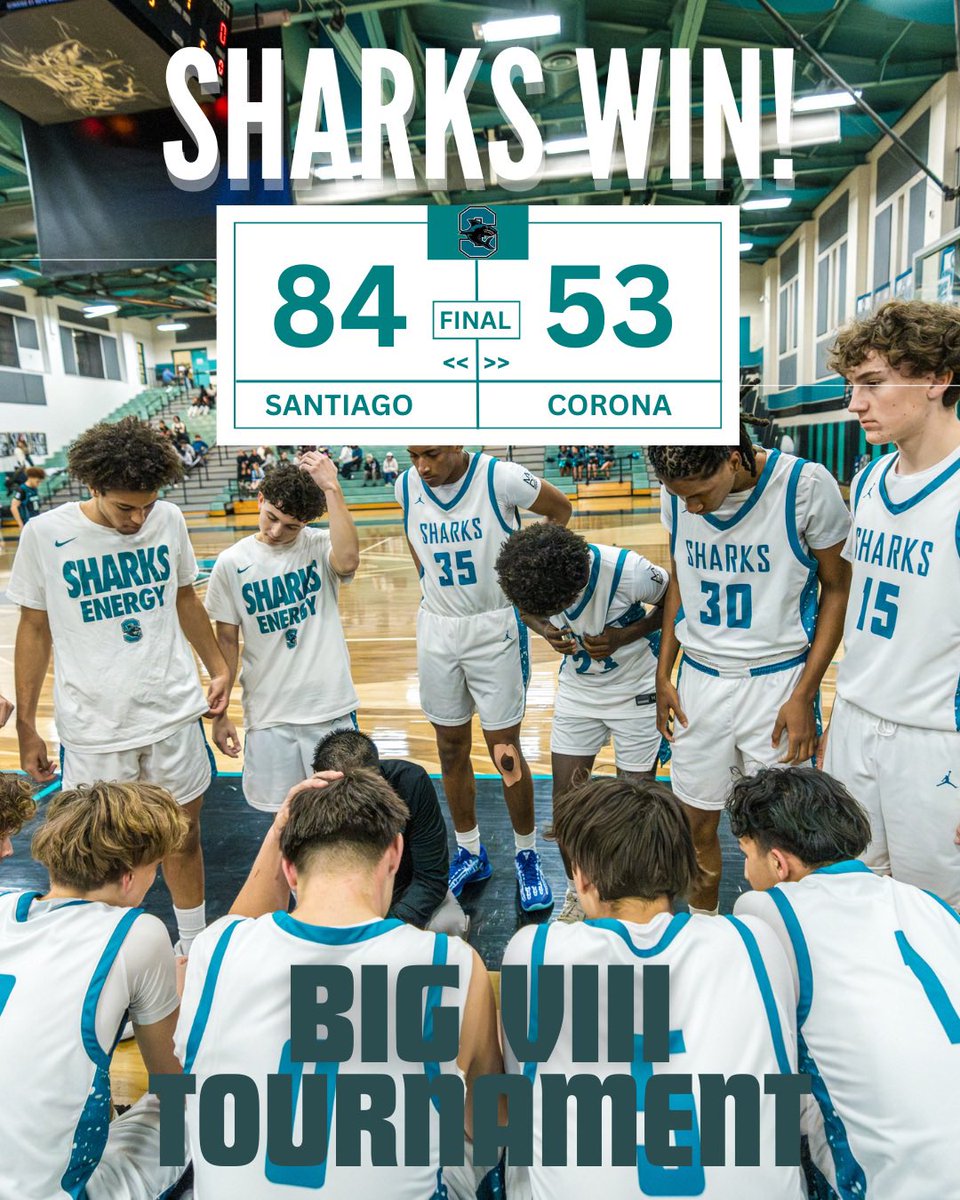 Sharks win

<a href="/SantiagoSharks/">Santiago High School</a> 84
Corona 53

<a href="/EthanWadman/">Ethan Wadman</a> 14p, 5s, 4a
Jono Martinez 14p
Evan Nayback 8p, 6a, 6r
<a href="/BradleyWells24/">BRADLEY WELLS</a> 8p, 4a

Balance scoring attack for the sharks as 12 out of 13 got buckets.