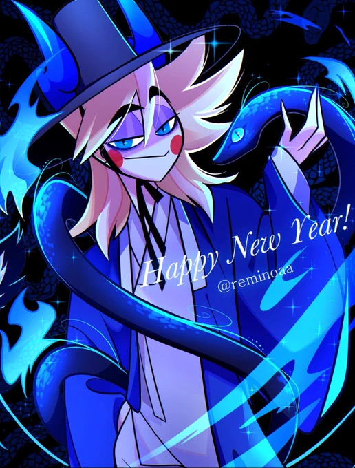 새해 복 많이 받으세요!! Happy New Year!! 2025년은 '푸른 뱀의 해' 라고 해요! 그래서 어울리는 악마 미카엘을 그려봤습니다! #HazbinHotelMichael #remiOC