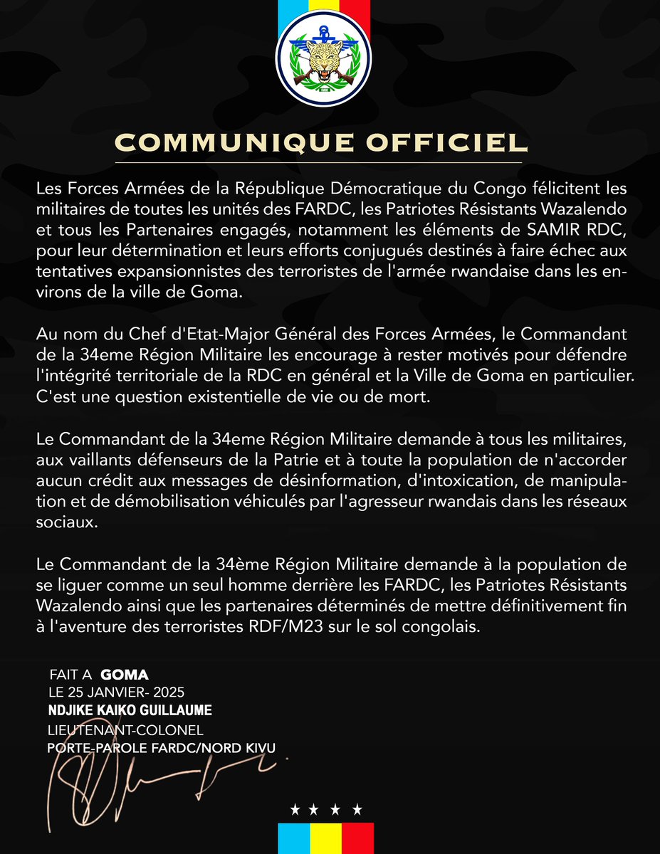 #RDC_ #FARDCVisitRwanda <a href="/jessy_kabasele/">Jessy M. KABASELE</a> <a href="/PatrickMuyaya/">Patrick Muyaya</a> <a href="/FARDC_Info/">Forces Armée Congolaise - FARDC</a>
