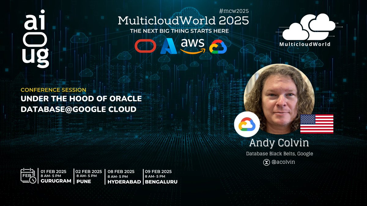 All India Oracle Users Group (AIOUG) (@aioug) on Twitter photo ๐ Donโt Miss This Session! ๐
๐ Under the Hood of Oracle Database@Google ๐
๐ Secure your spot NOW: aioug.org/mc/2025
๐ Presented by:
Andy Colvin <a href="/acolvin/">Andy Colvin</a>
Database Black Belts, Google, USA
๐ก Why Attend?
Join us for an in-depth exploration of Oracle Database@Google ๐ Donโt Miss This Session! ๐
๐ Under the Hood of Oracle Database@Google ๐
๐ Secure your spot NOW: aioug.org/mc/2025
๐ Presented by:
Andy Colvin <a href="/acolvin/">Andy Colvin</a>
Database Black Belts, Google, USA
๐ก Why Attend?
Join us for an in-depth exploration of Oracle Database@Google