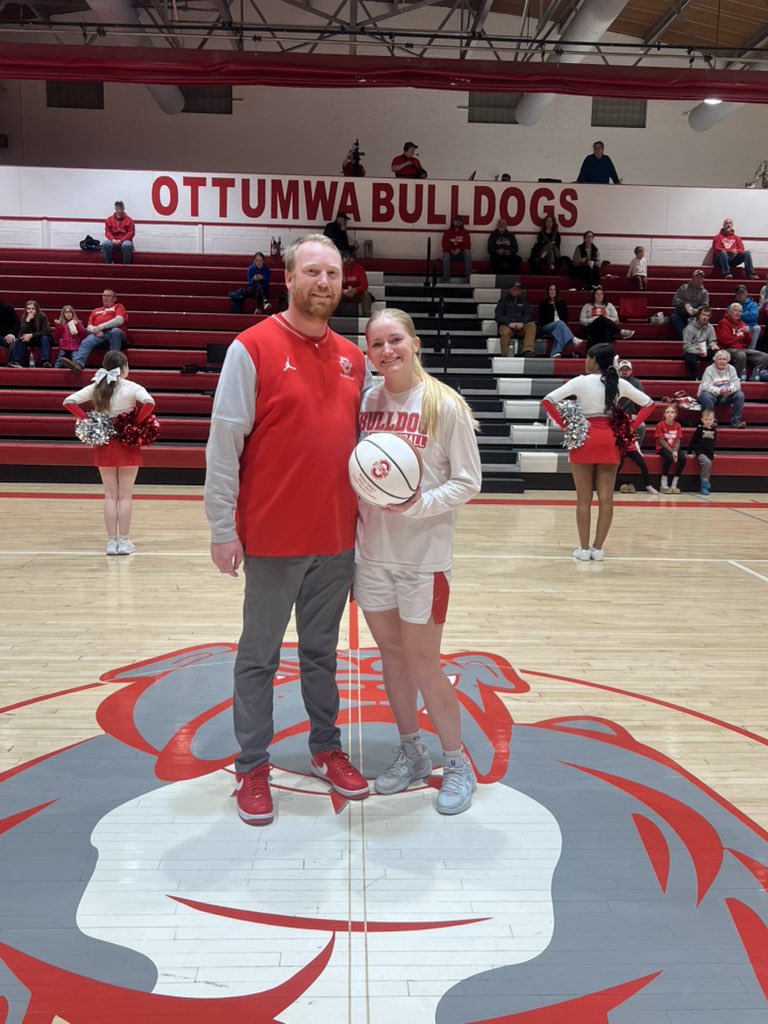 Tonight we honored senior Ottumwa girls basketball player Brylee Jaeger as she continues to embed her legacy as the career steals leader. To date, Brylee has 215 steals and counting! Congratulations, Brylee! #GoDogs #BeTheBest #SetTheStandard