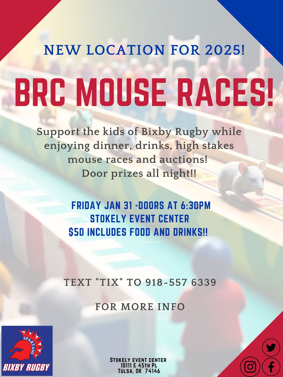 Mouse Races this Friday!!  See you there!! 
Cash app $bixbyrugby for tickets