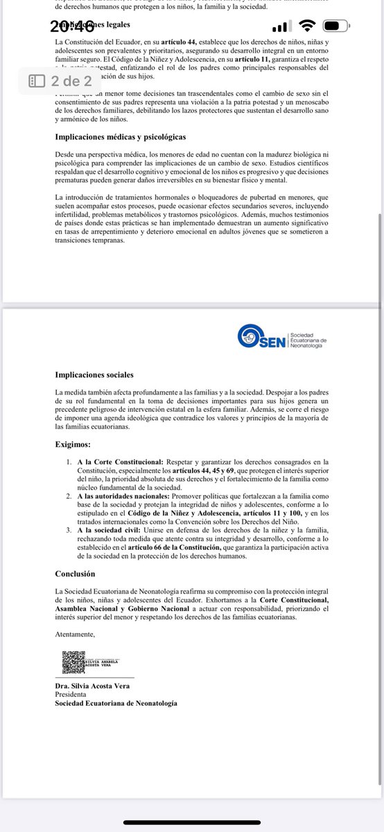🧑‍⚕️ 👩‍⚕️ La Sociedad Ecuatoriana de Neonatología se pronuncia ante la posibilidad de que en la Corte Constitucional se falle a favor del cambio de sexo en menores de edad. Ciencia no ideología ni agendas #ConLosNiñosNo 🧒🏻👦🏻