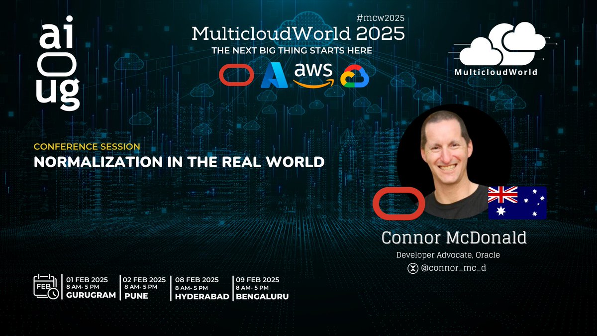 All India Oracle Users Group (AIOUG) (@aioug) on Twitter photo ๐ Donโt Miss This Session! ๐
๐ The Power of Normalization: Structuring Data for Success ๐
๐ Secure your spot NOW: aioug.org/mc/2025
๐ Presented by:
Connor McDonald <a href="/connor_mc_d/">Connor on SQL and Database</a>
Developer Advocate, Oracle, Australia
๐ก What Youโll Learn:
โ
Why Normalize? ๐ Donโt Miss This Session! ๐
๐ The Power of Normalization: Structuring Data for Success ๐
๐ Secure your spot NOW: aioug.org/mc/2025
๐ Presented by:
Connor McDonald <a href="/connor_mc_d/">Connor on SQL and Database</a>
Developer Advocate, Oracle, Australia
๐ก What Youโll Learn:
โ
Why Normalize?