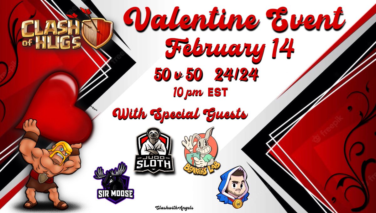 Lady Angels, TH Communities, Clash of Clans (@clashwithangels) on Twitter photo Join us for a Special Valentine Event with some amazing content creators <a href="/JudoSloth/">Judo Sloth Gaming</a> <a href="/SirMooseGaming/">Sir Moose</a> <a href="/BeakersLab1/">Beaker's Lab</a> and <a href="/iTzuDL/">iTzu</a> Sign ups close on Feb. 6th, 2025.
Sign up on: discord.gg/TmsQFgF6CK
❤️💕❤️💕❤️ Join us for a Special Valentine Event with some amazing content creators <a href="/JudoSloth/">Judo Sloth Gaming</a> <a href="/SirMooseGaming/">Sir Moose</a> <a href="/BeakersLab1/">Beaker's Lab</a> and <a href="/iTzuDL/">iTzu</a> Sign ups close on Feb. 6th, 2025.
Sign up on: discord.gg/TmsQFgF6CK
❤️💕❤️💕❤️